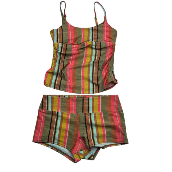 Prana Striped Tankini Swim Top & Boyshort Bottom Set Multicolor Size Small - Picture 1 of 13
